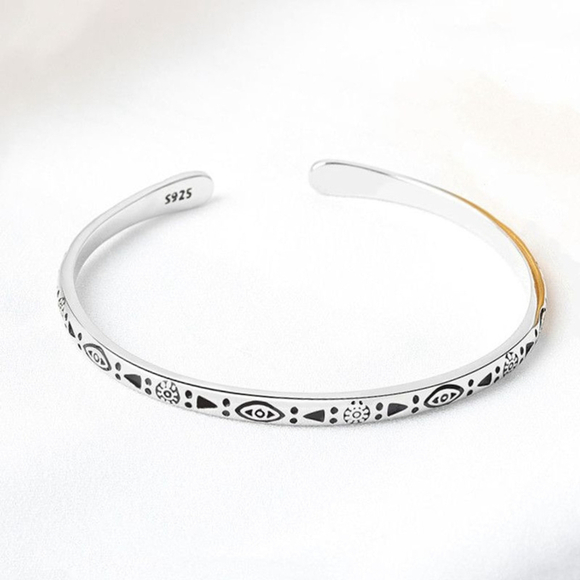 Boho Engraved 925 Sterling‎ Silver Cuff Bracelet, 58cm Adjustable - Picture 14 of 15